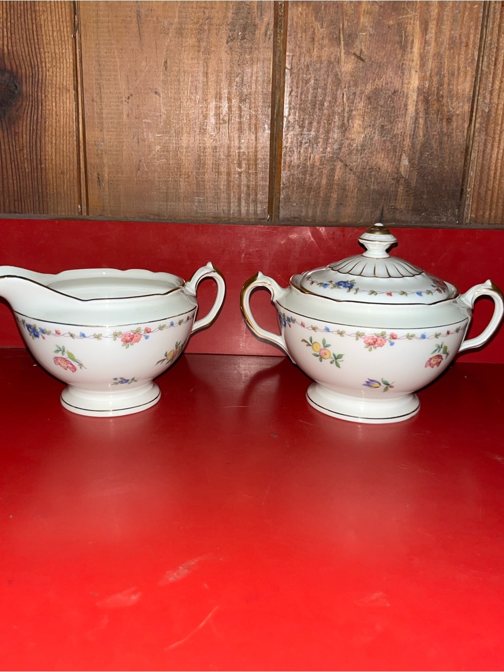 Vintage KPM Royal Ivory Germany Porcelain Sugar Bowl Creamer Set Floral